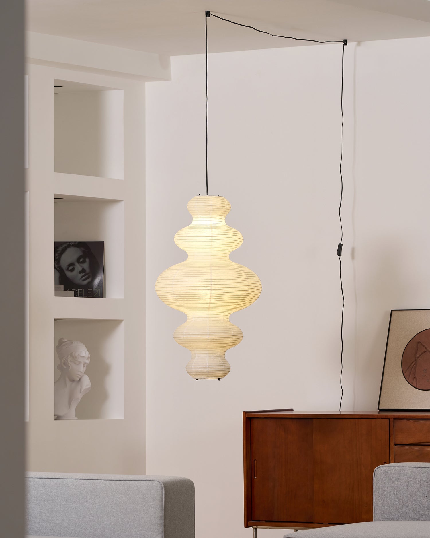Luxurious Pendant Swag Lamp - Sculptural Rice Paper Lamp for Bedroom