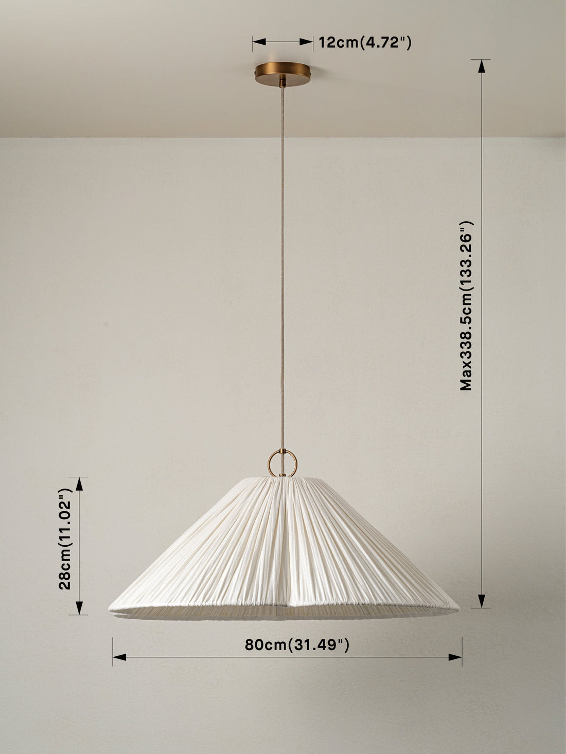 Lindi - aged brass and linen oversized scalloped pendant