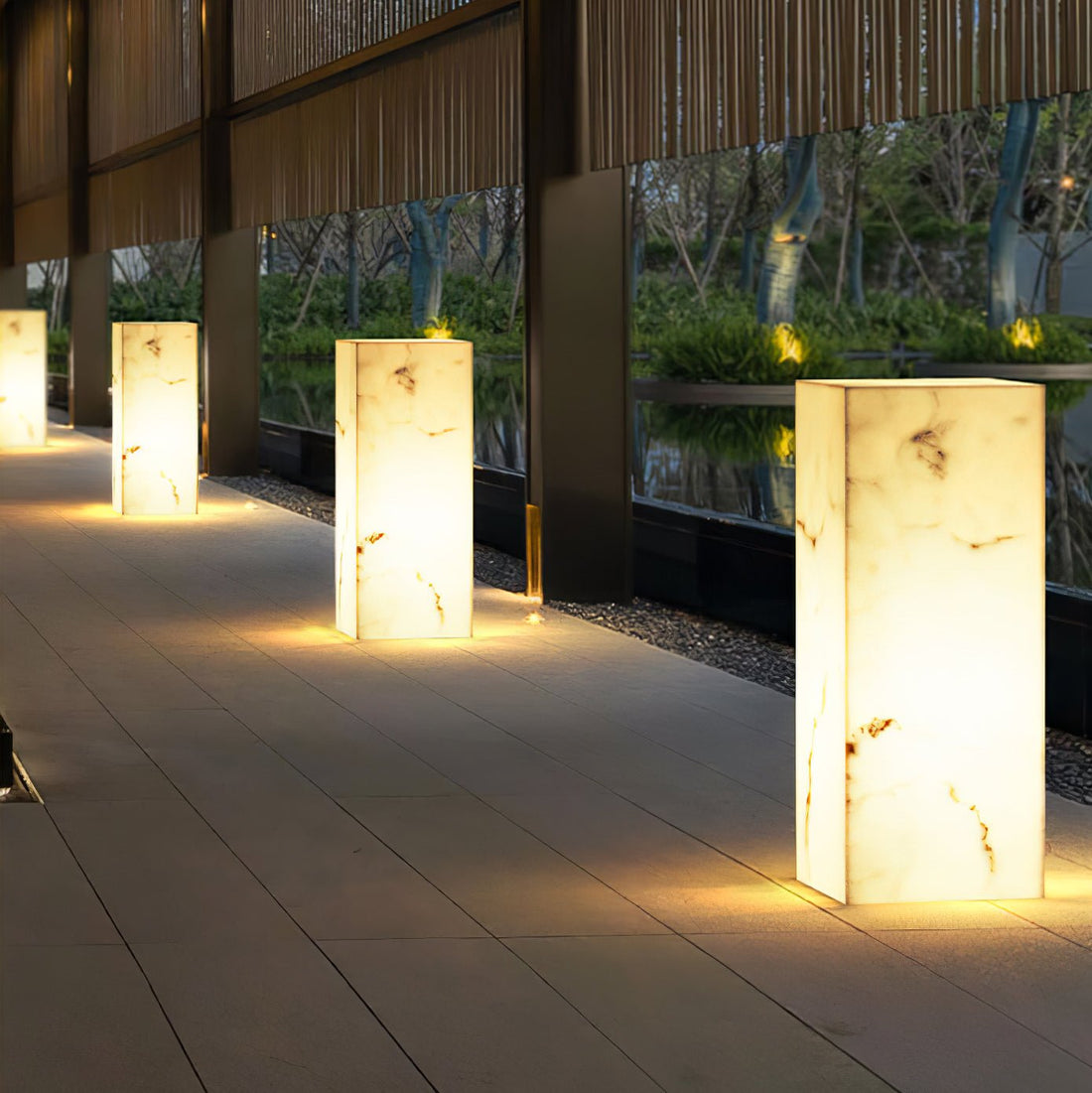 Imitation Marble Outdoor Light - Cube-Shaped Elegant Garden Patio Lamp