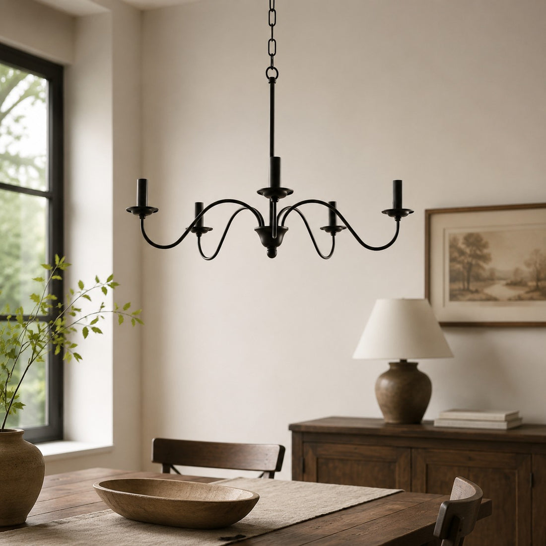 Vintage Black Iron Candle-Style Chandelier