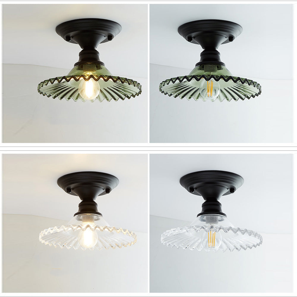 Simple Semi Flush Ceiling Light - Brass Glass Fixture for Hallway