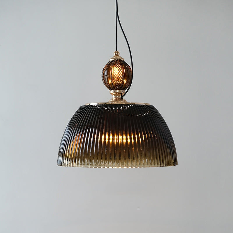 Green Glass Pendant Light - Vintage Striped Lamp for Kitchen Island