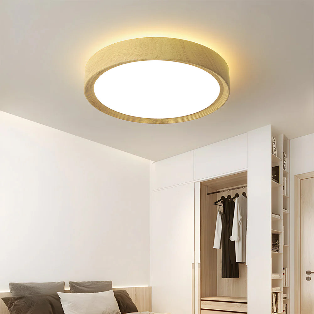 Runde LED-Deckenleuchte - Modernes holzfarbenes Eisendesign für den Flur