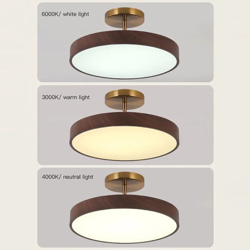 Modern Disc Semi-Flush Ceiling Lamp - LED Walnut Light for Bedroom