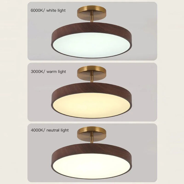 Modern Disc Semi-Flush Ceiling Lamp - LED Walnut Light for Bedroom