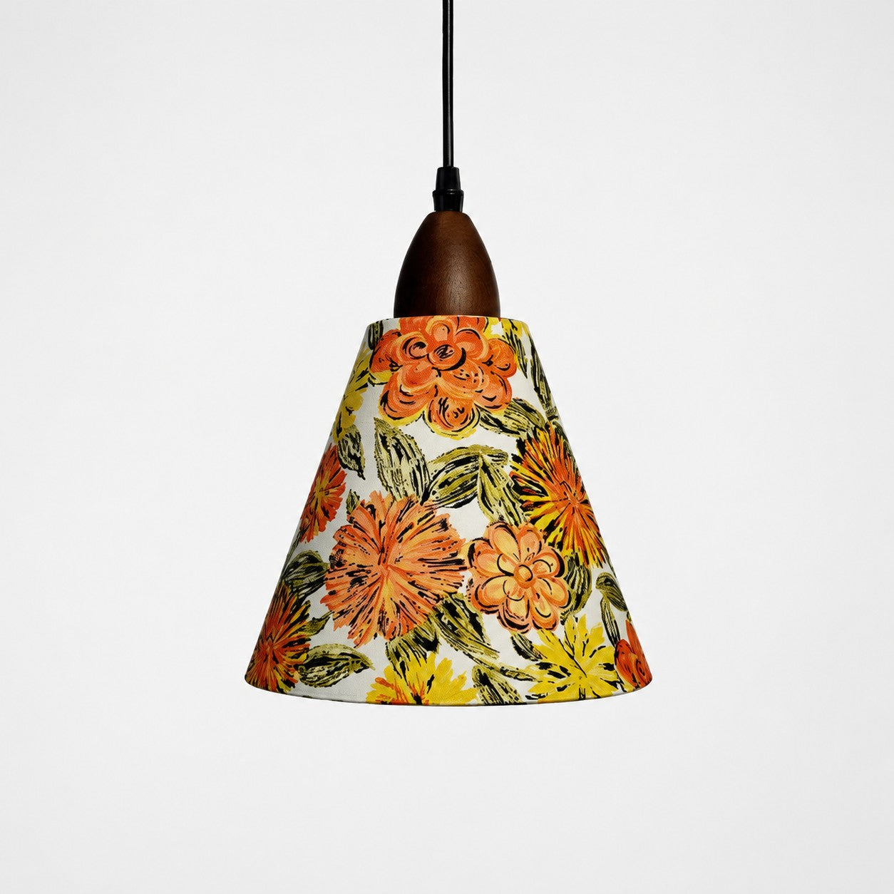 Small orange floral cone pendant light front view