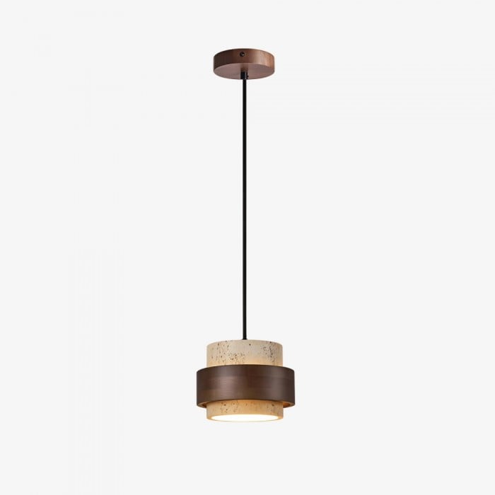 Stonel Contemporary Travertine Cylinder Pendant Lamp with Wood Frame U14