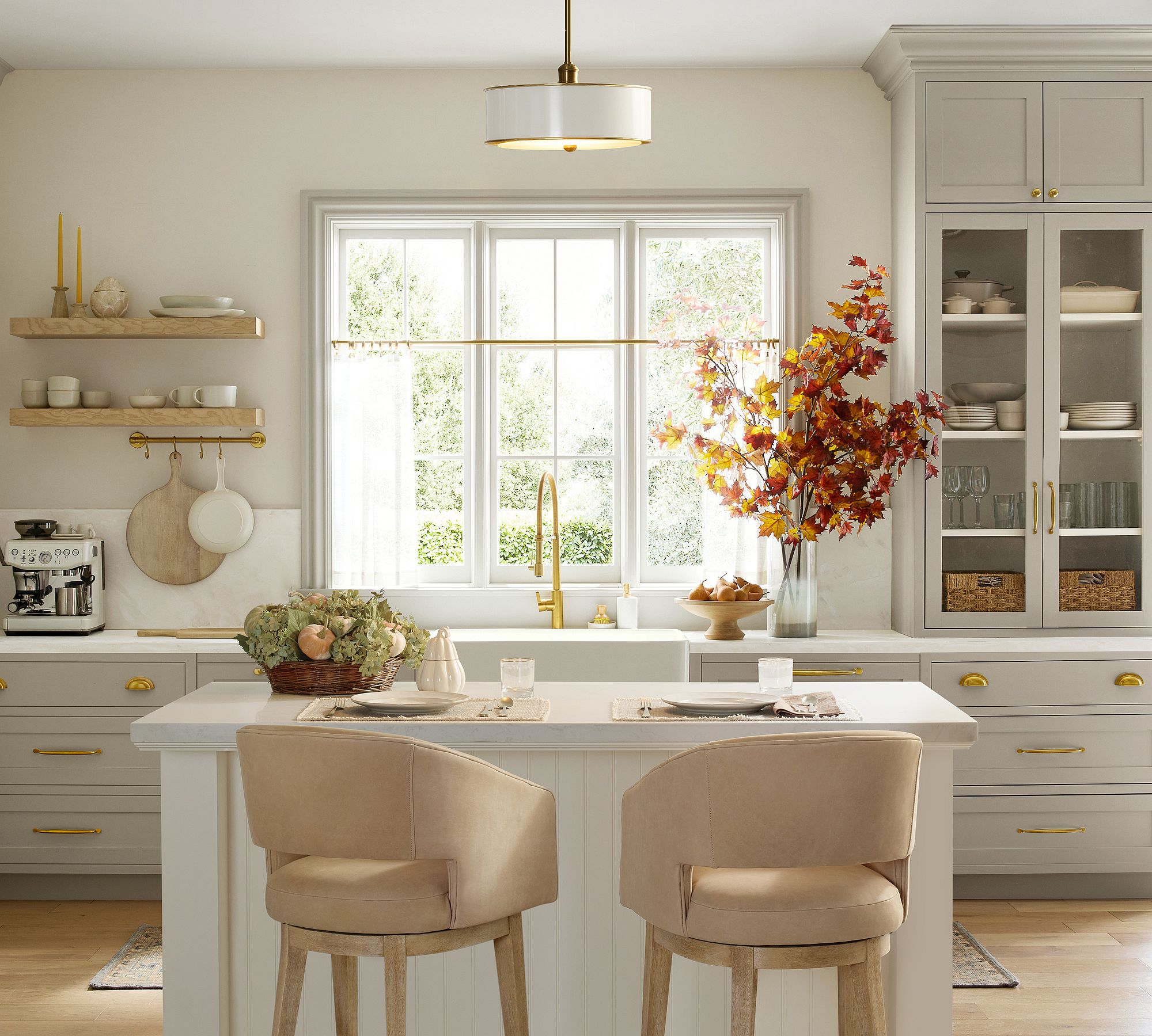 Forvara Rustic Metal Pendant Light - Brass Drum Lamp for Kitchen Island