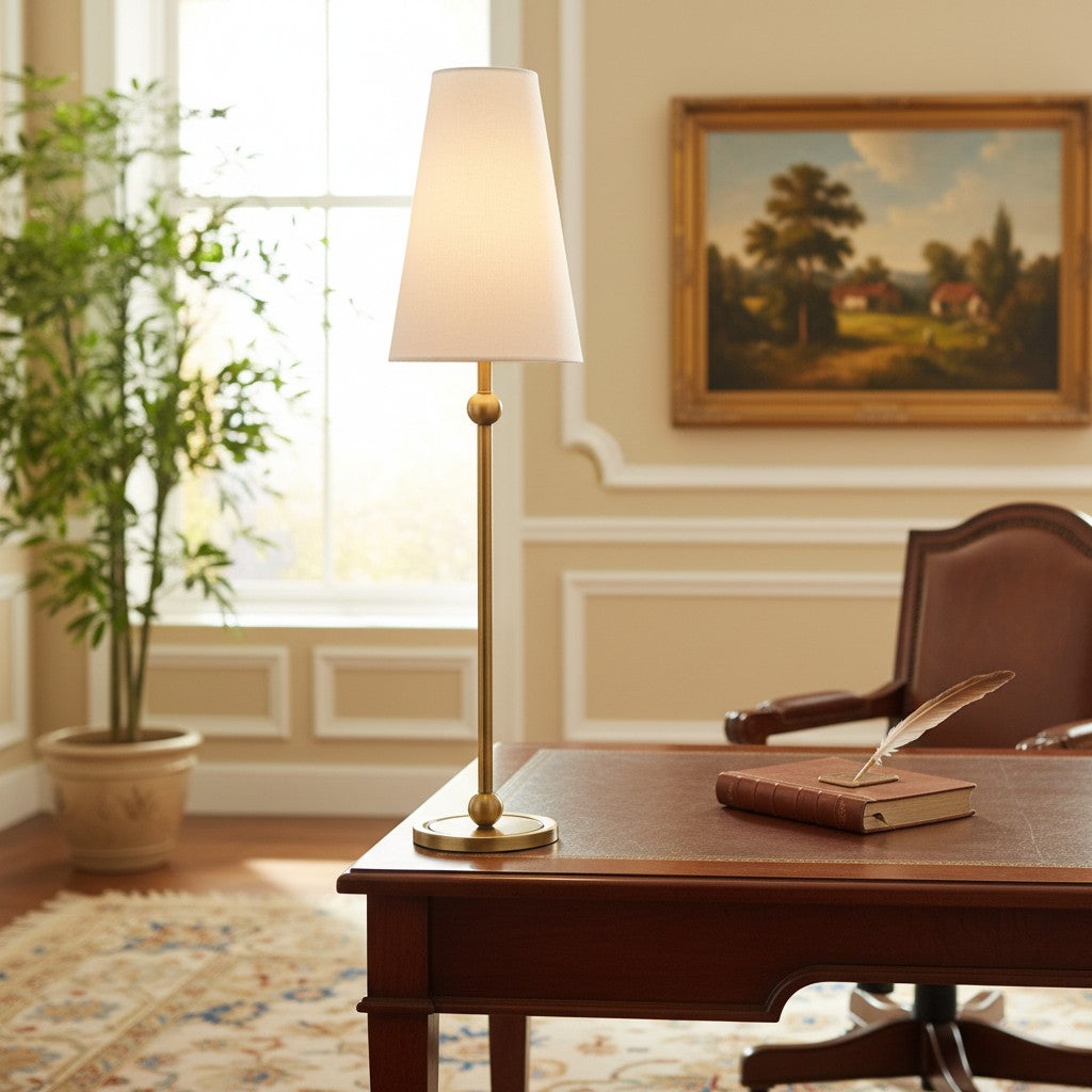 Serena Iron Table Lamp – Clean Lines and a Soft Linen Shade for Home Office or Bedside