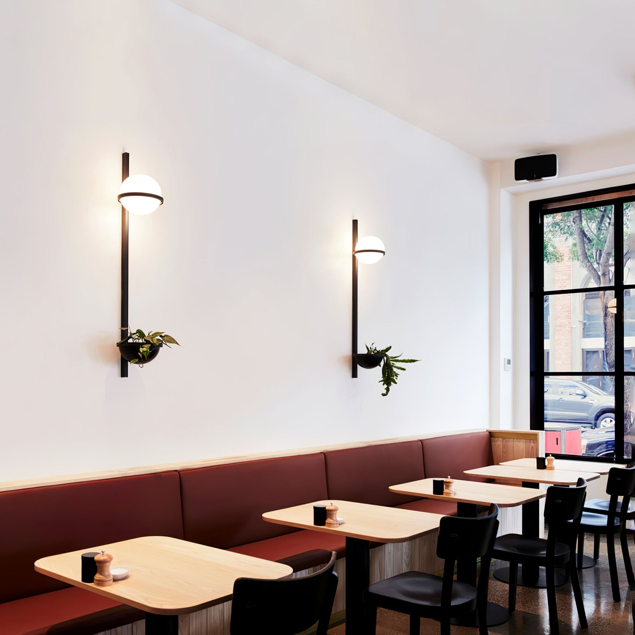 Modern Metal Wall Light - Black Frame Glowing Sphere Lamp for Garden