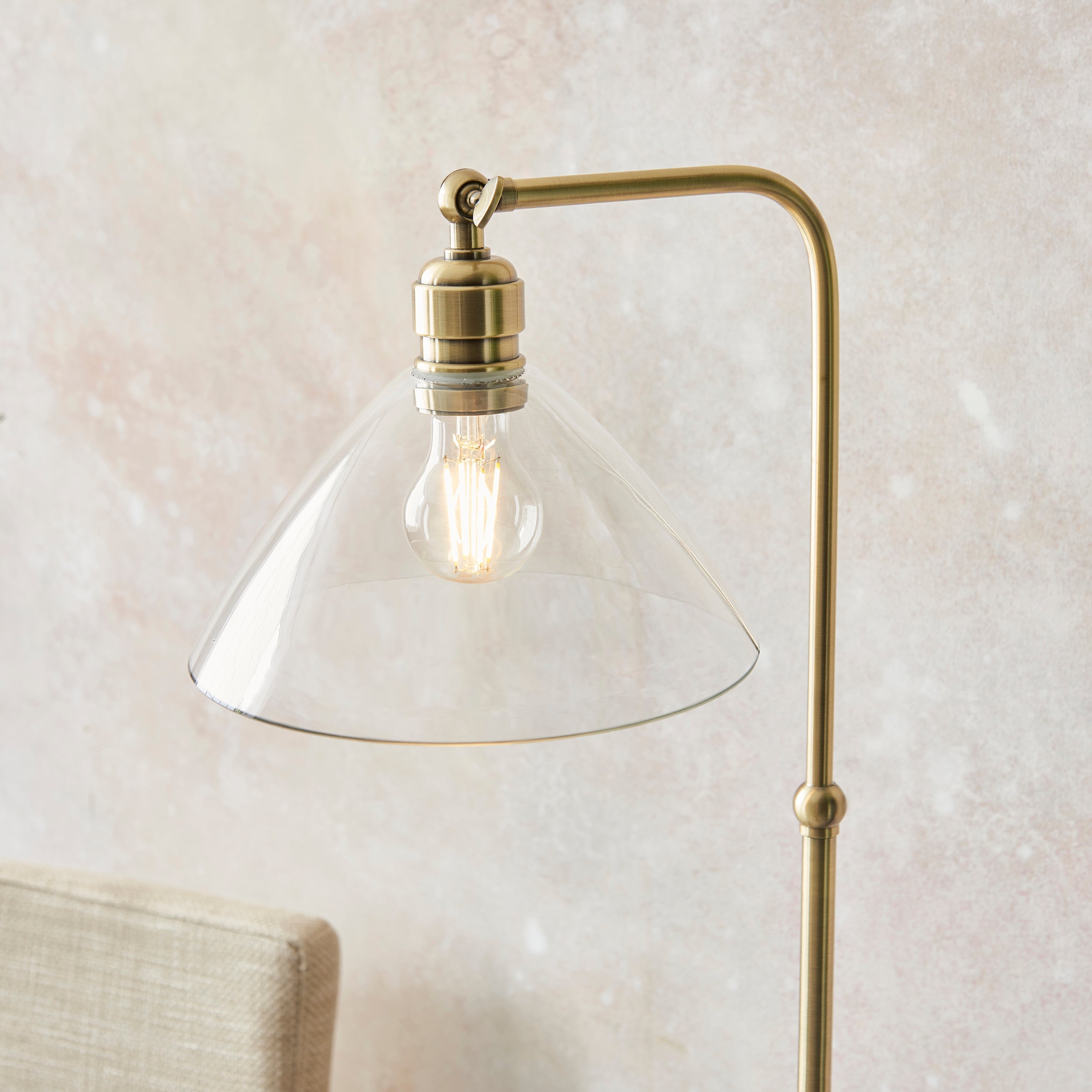 Clarione Art Deco Floor Lamp with Clear Glass Shade and Metal Base