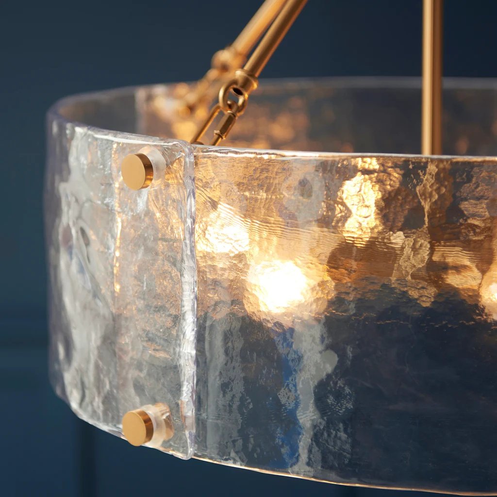 Panellux Decorative Pendant - Handcrafted Curved Glass Panels Brushed Brass Finish for Foyer