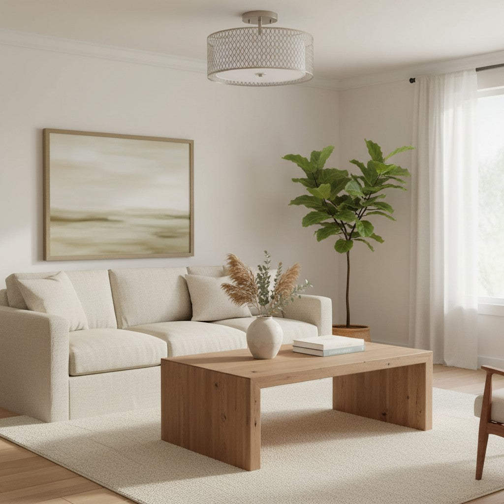 Liorin Geometric Mesh 3‑Light Flush Ceiling Light - Mesh Metal Lamp for Living Room or Hallway