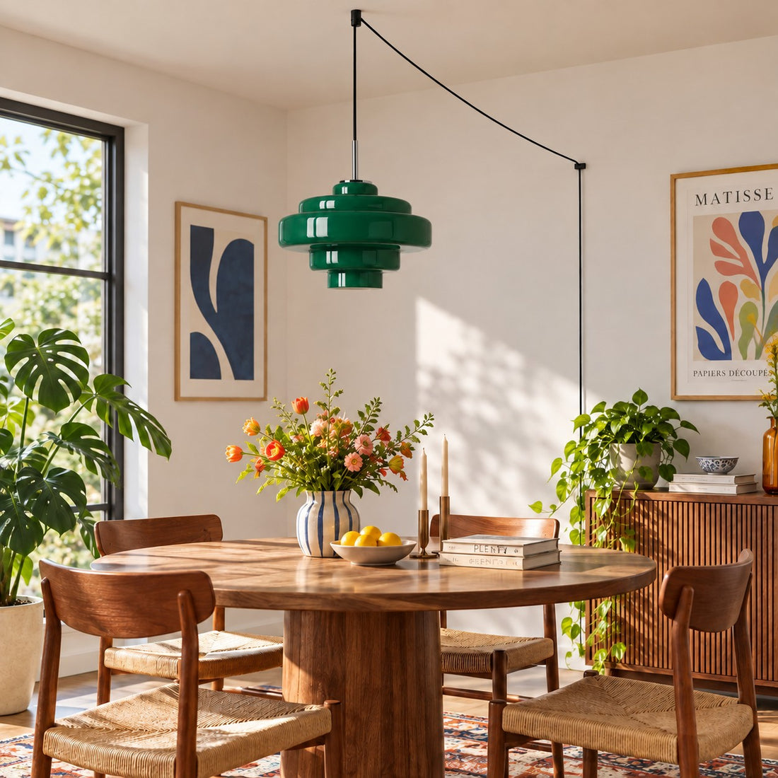 Koloro Millie Glas-Pendelleuchte mit Stecker - Retro-Pendelleuchte in bunten Farben für moderne Innenräume