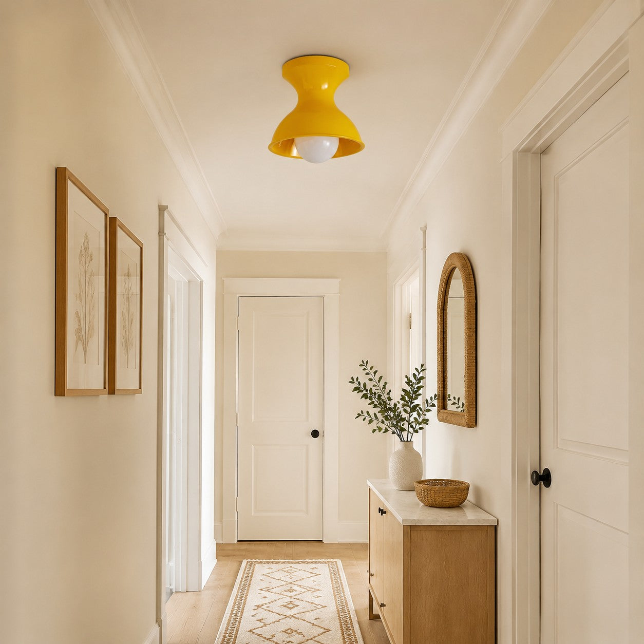 Yellow modern resin ceiling light hallway scene
