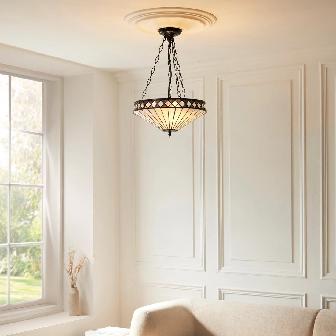 TF Fargo Adjustable Pendant with Stained-Glass Inspired Inverted Shade for Island and Dining