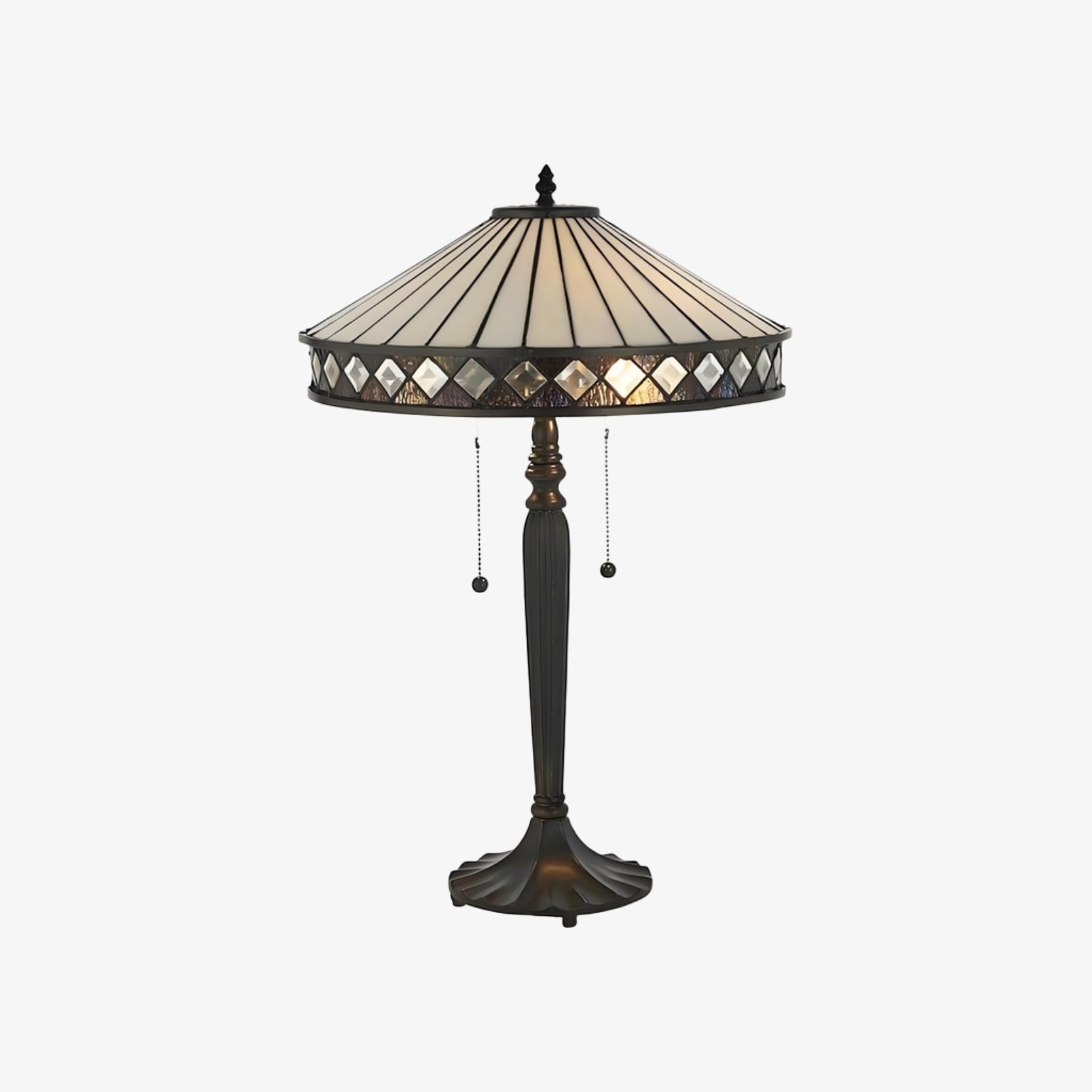 TF Fargo Geometric Tiffany Style Lamp — Amber and Cream Glass Accent Lighting for Bedroom or Study