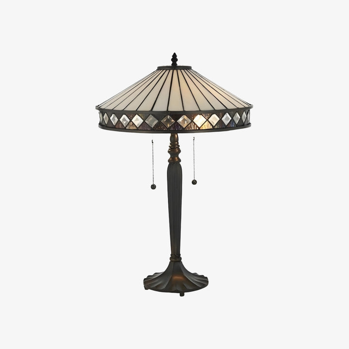 TF Fargo Geometric Tiffany Style Lamp — Amber and Cream Glass Accent Lighting for Bedroom or Study