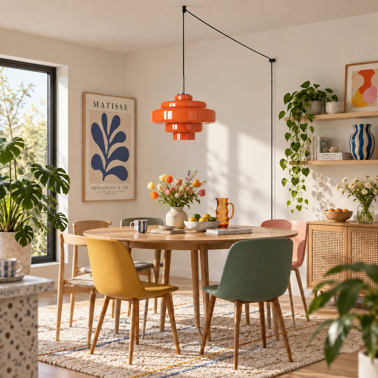 Koloro Millie Glas-Pendelleuchte mit Stecker - Retro-Pendelleuchte in bunten Farben für moderne Innenräume