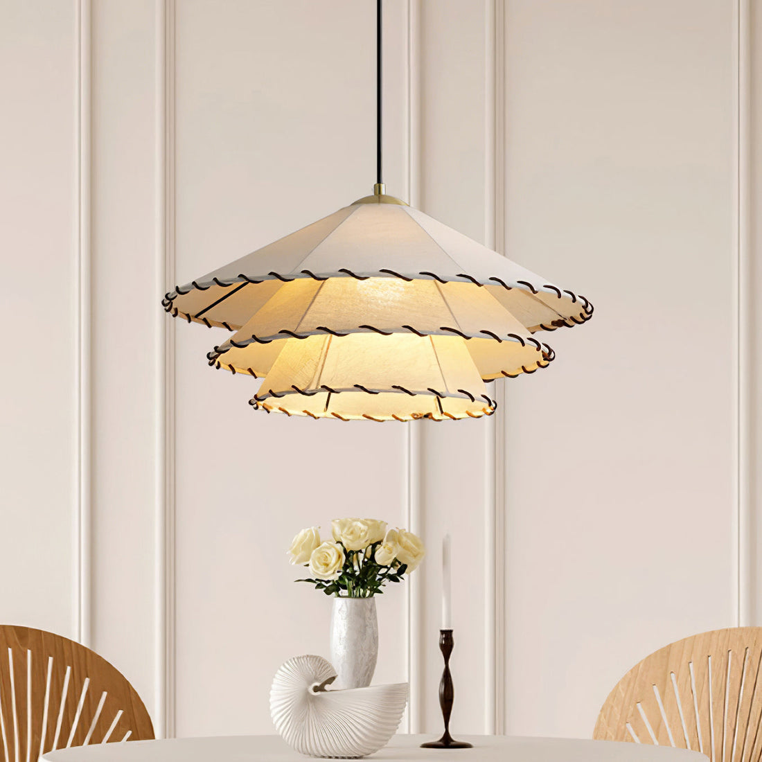 White Fabric And Metal Plug-In Pendant