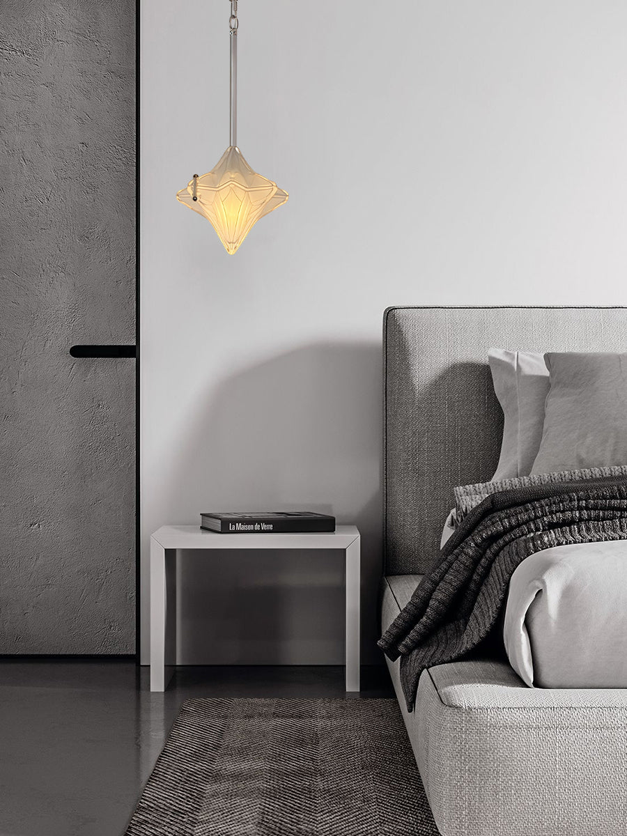 Art Deco Astris Elara Star Pendant Light - Frosted Glass Pendant with Geometric Style