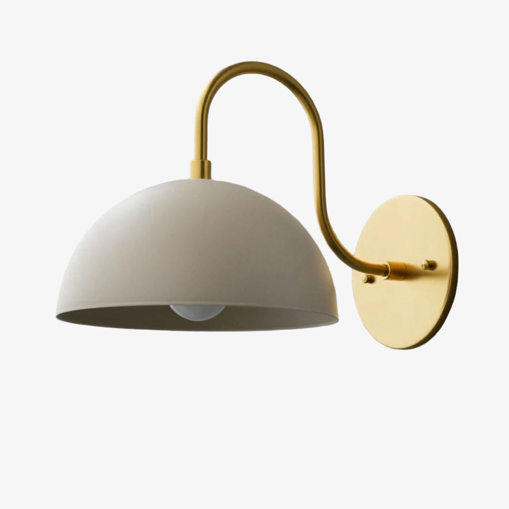 Curva Metal Industrial Wall Sconce - Curved Brass Arm - Hammered Dome Light Fixture