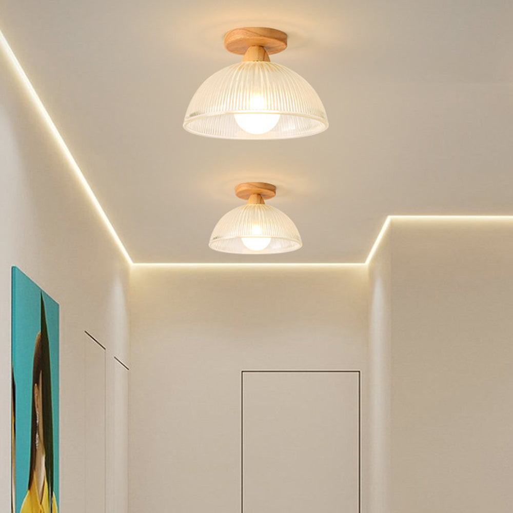 Solid Wood Glass Ceiling Lamp - Modern Semicircle Fixture for Hallway