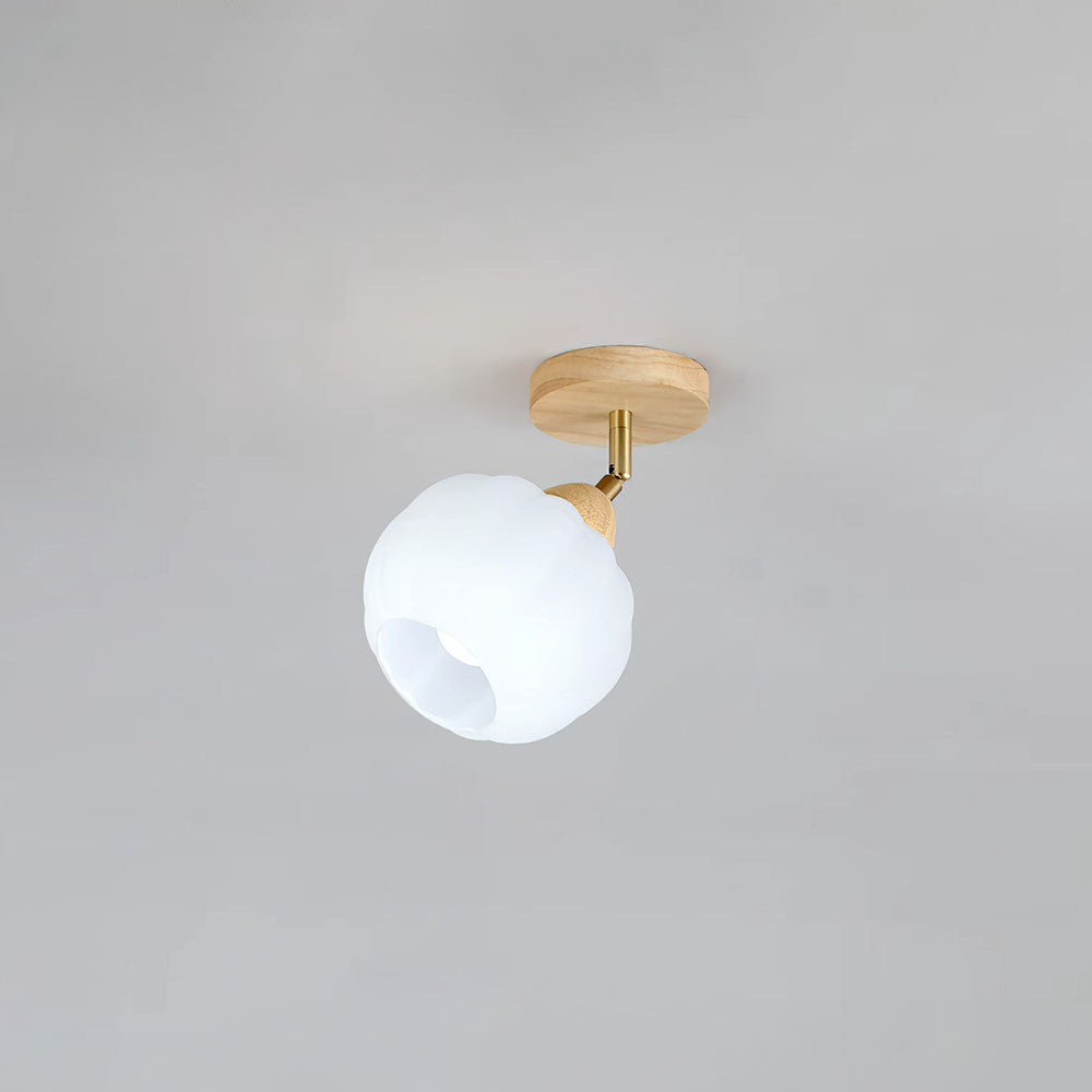 Cream Wood Track Light - Modern Ball Ceiling Light for Living Room