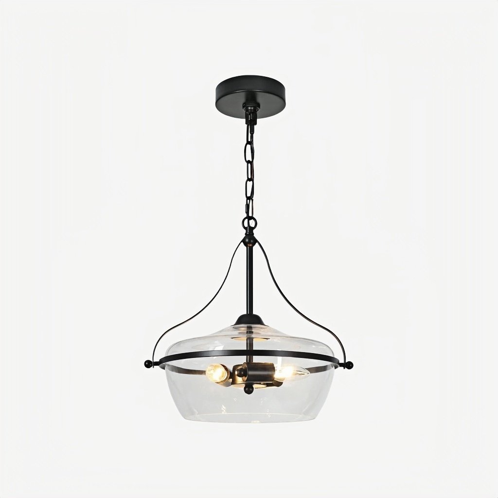 Lirra Glass Pendant Light – Mid‑Century Modern Metal Frame for Kitchen and Living Room