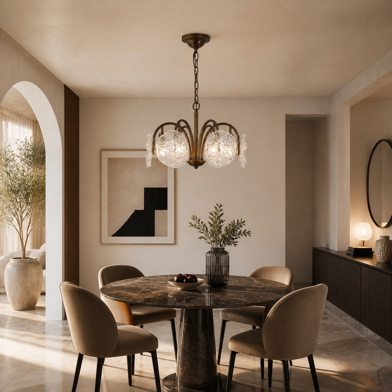 Brass Flower Glass Chandelier