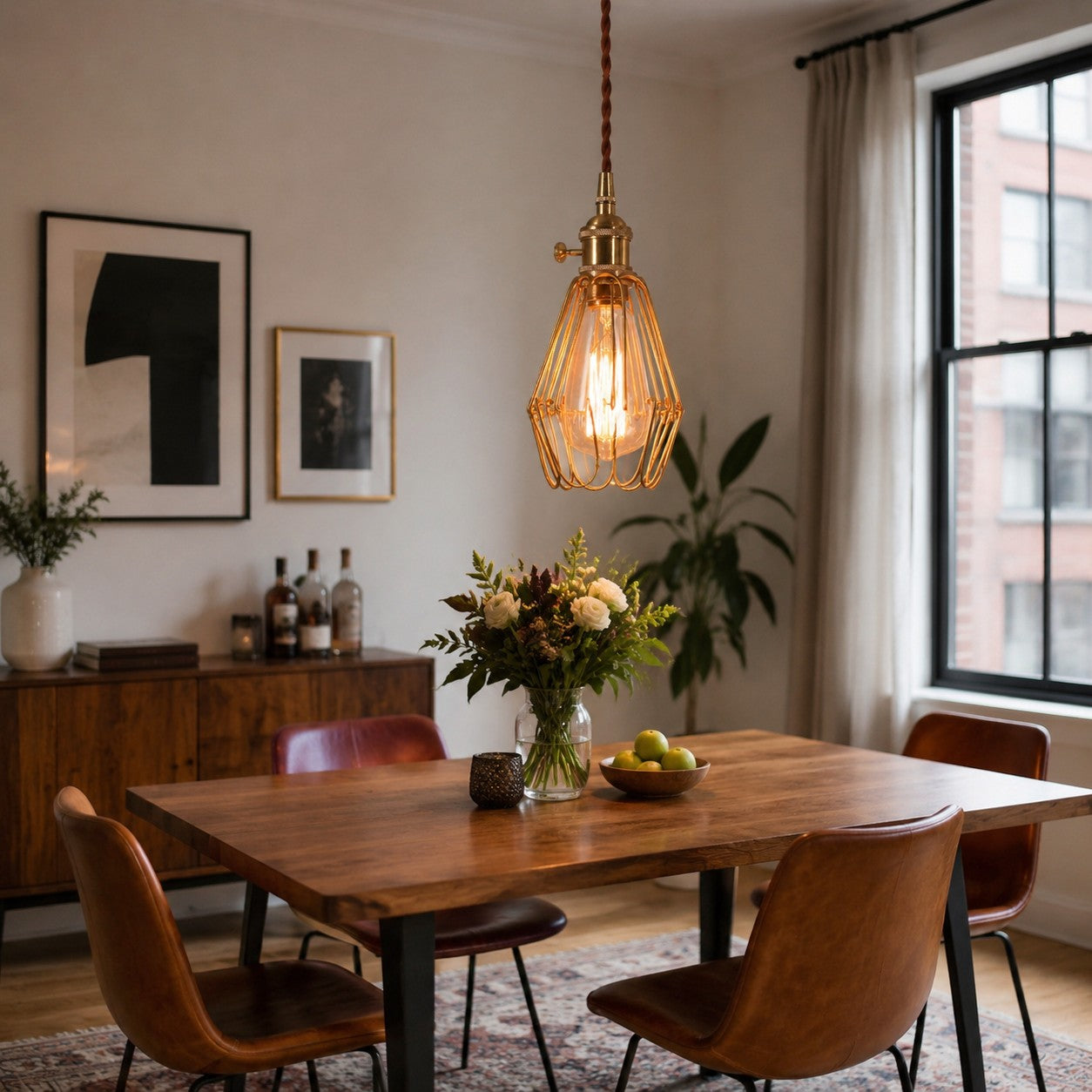Vintage Brass Cage Pendant Light