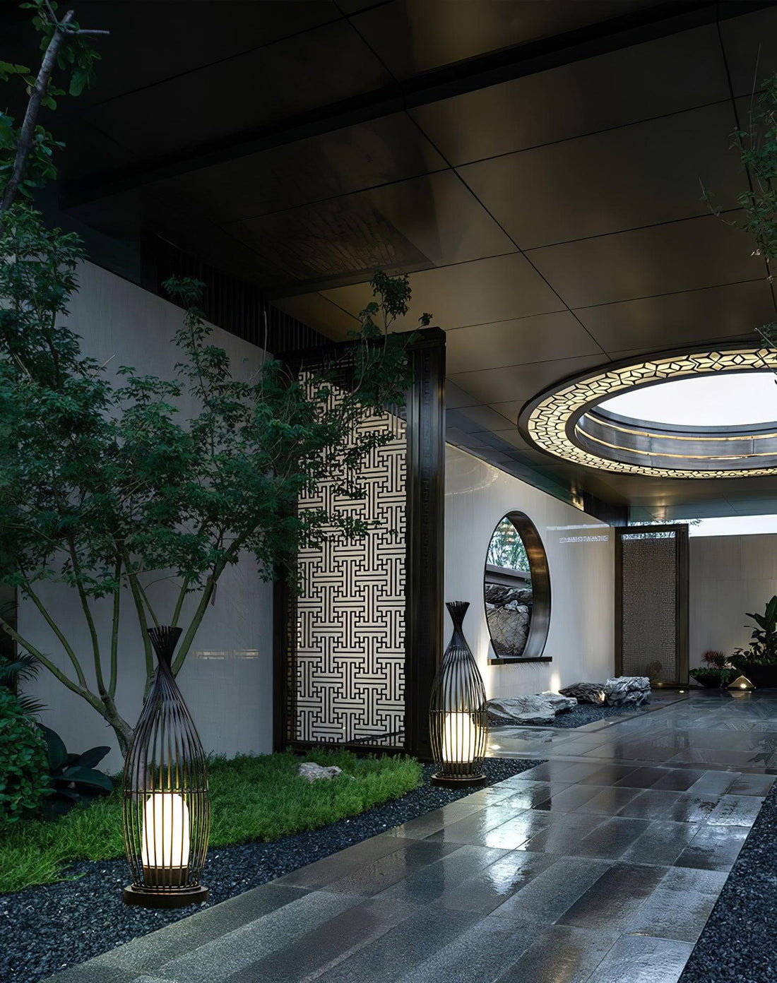 Modern Lantern Light - Spherical Striped Ambience Lamp for Outdoor