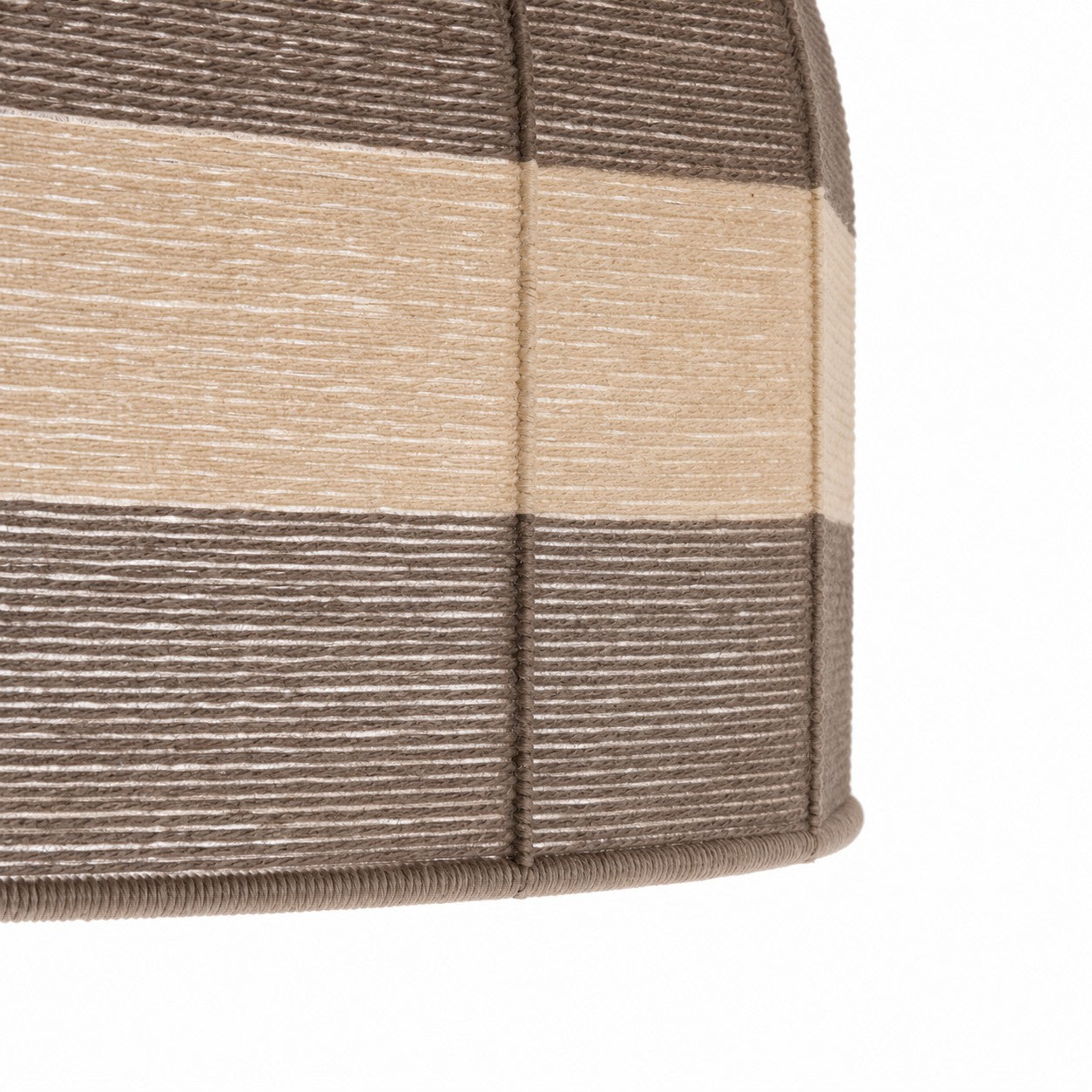 Close-up of ivory and taupe thread wrapping along the shade rim