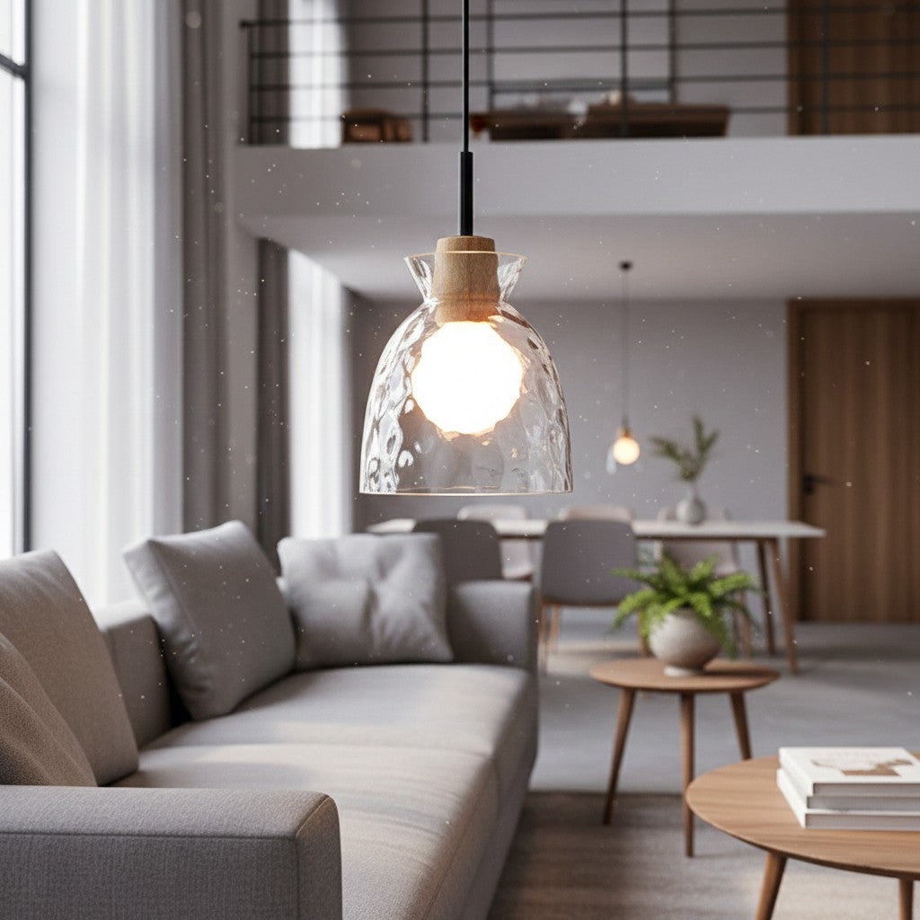 Quenora Ripple Pendant Light – Rippled Glass Shade Hanging Lamp for Dining or Kitchen U23