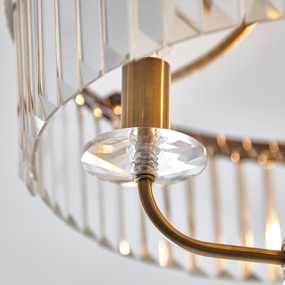 Beveline 3 Light Round Semi Flush - Faceted Cut Glass Shade Metal Finish for Hallways and Bedrooms
