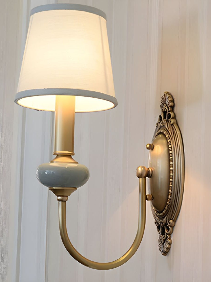 Classic Fabric Shade Sconce - Ceramic Wall Light for Hallway or Bedroom