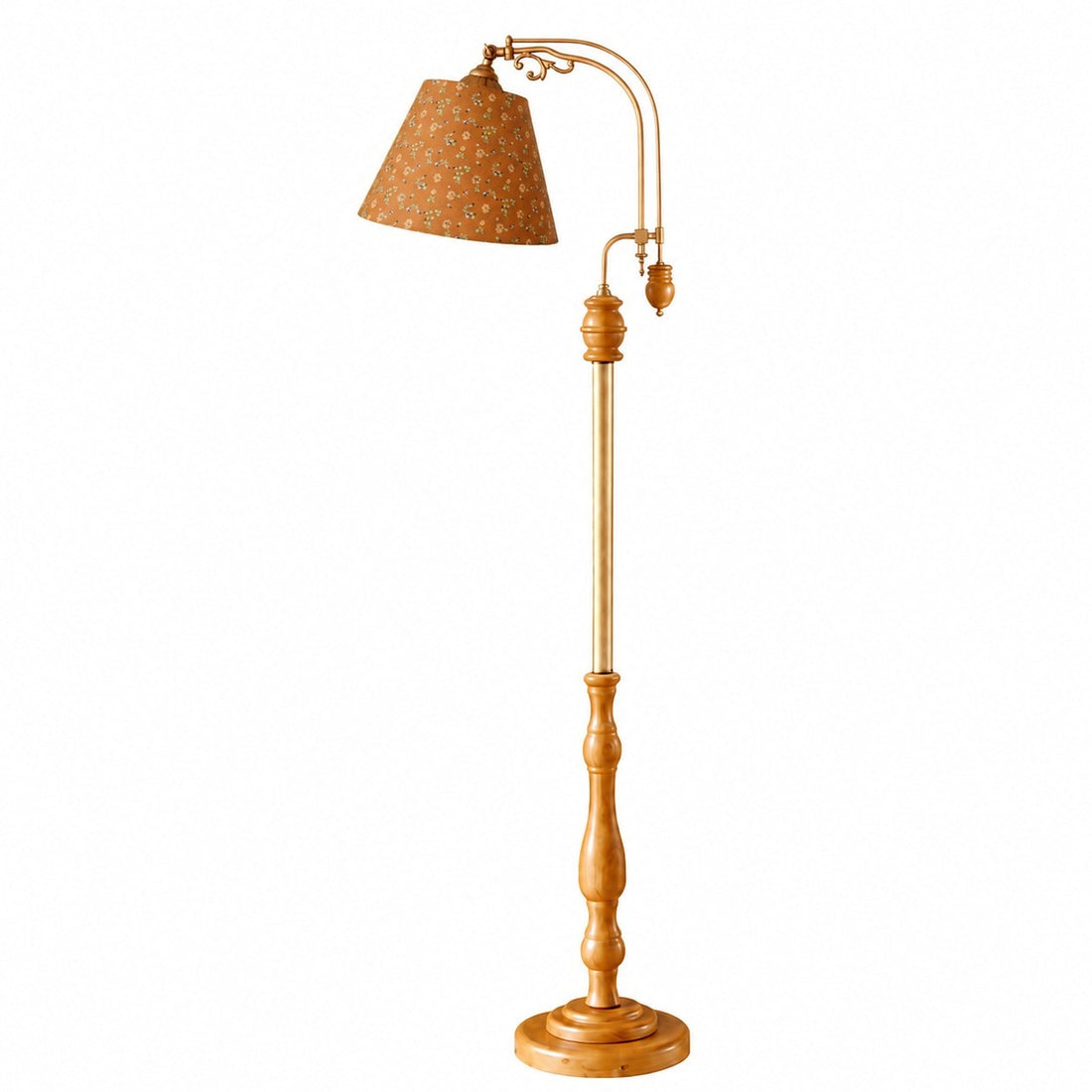 Vintage Wood and Fabric Floor Lamp