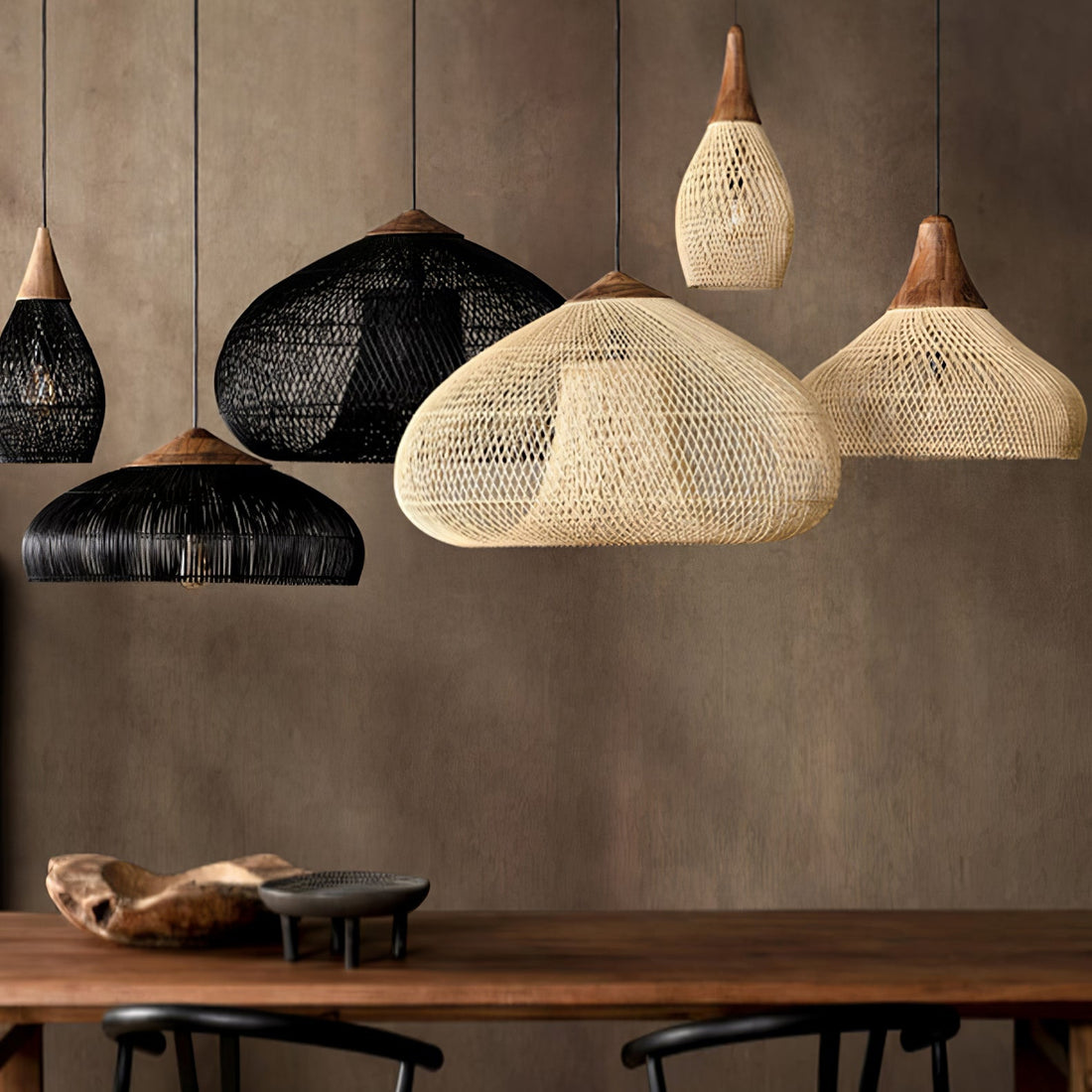 Woven Rattan Wood Plug-In Pendant Light