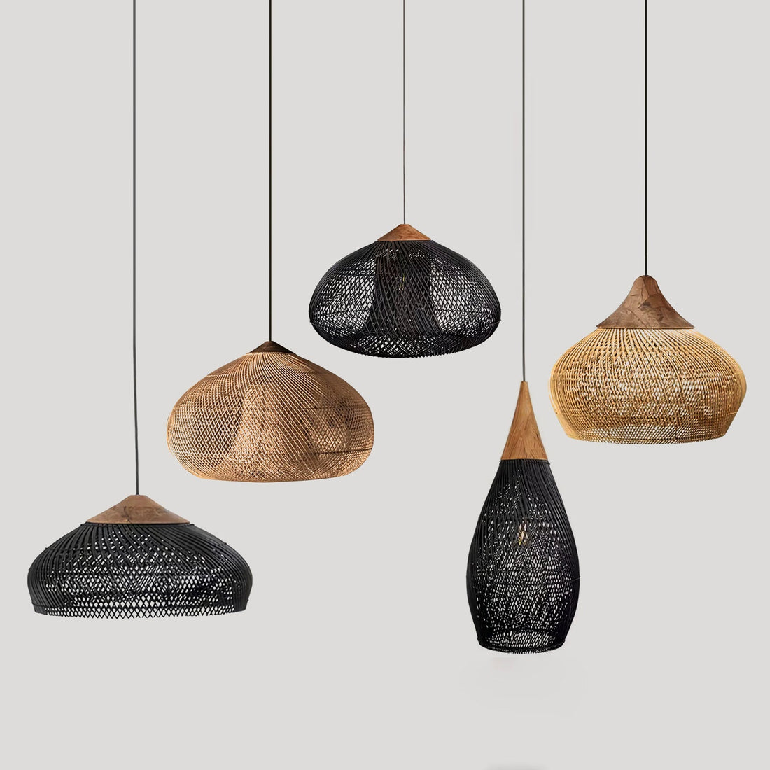 Woven Rattan Wood Plug-In Pendant Light