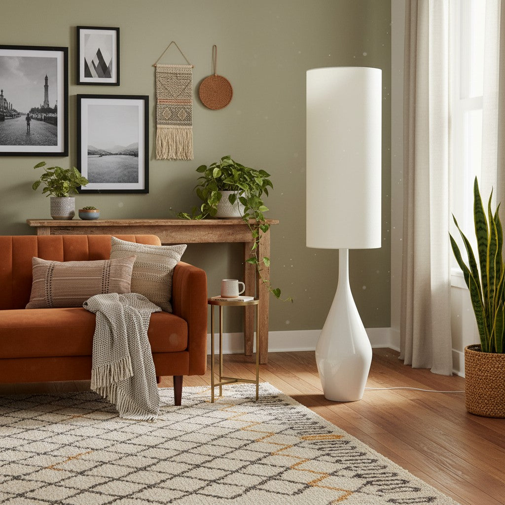 Lumera Organic Modern Ceramic Floor Lamp - Asymmetrical Sculptural Form and Ambient Lighting for Bedroom