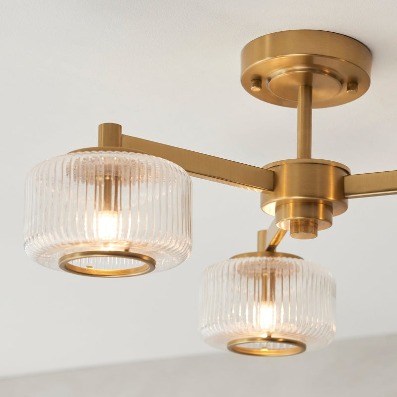 Canovus Ceiling Fixture with Ribbed Glass - Industrial Metal Living Room Light