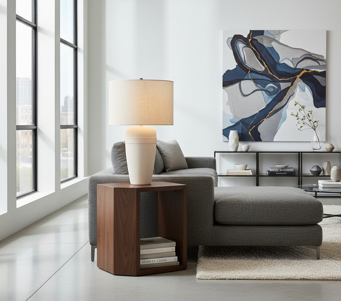 Ceruna Table Lamp with Textured Ceramic Base and Soft Glow for Bedroom Nightstand
