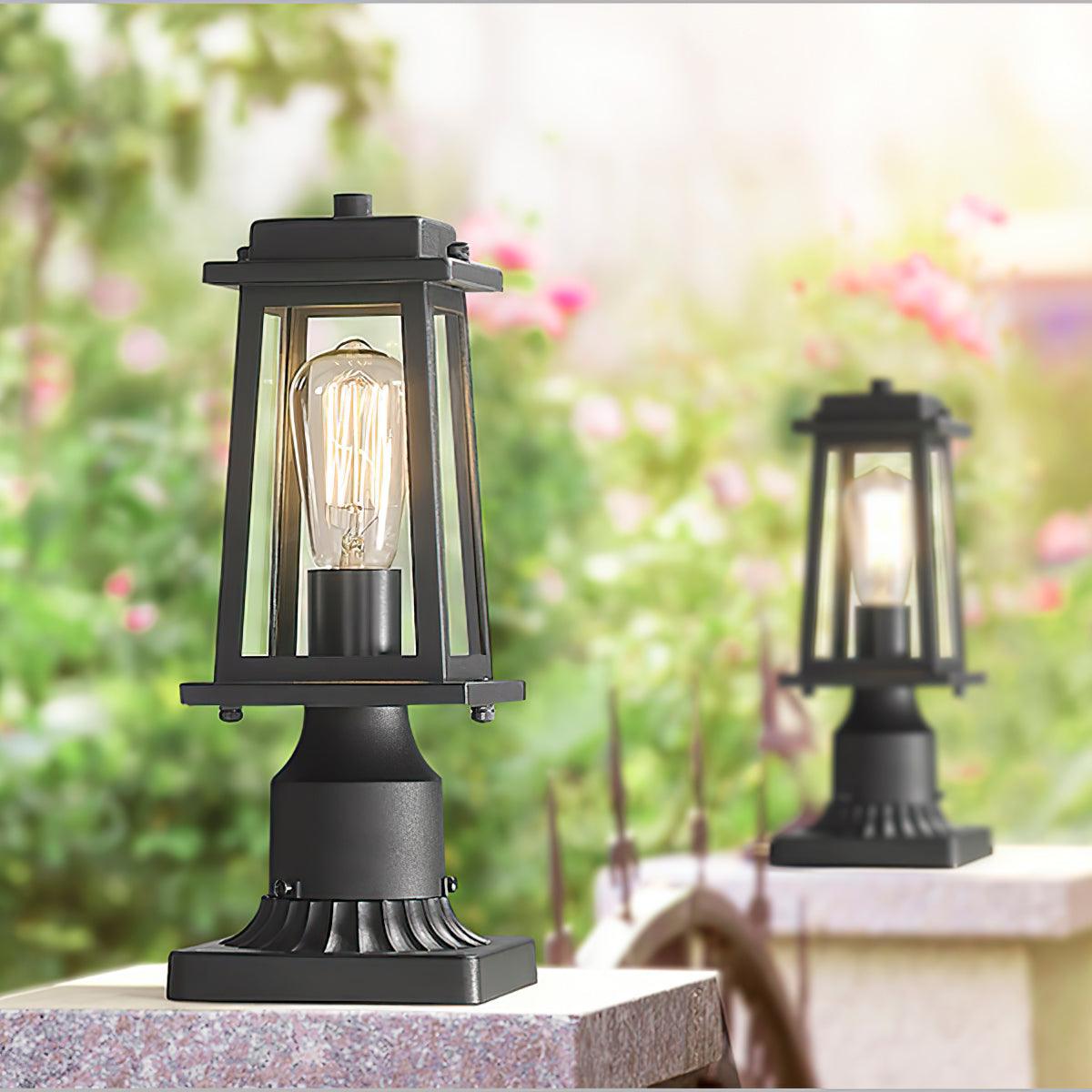 Outdoor Lantern Post Lights - Timeless Design - Black Metal & Glass