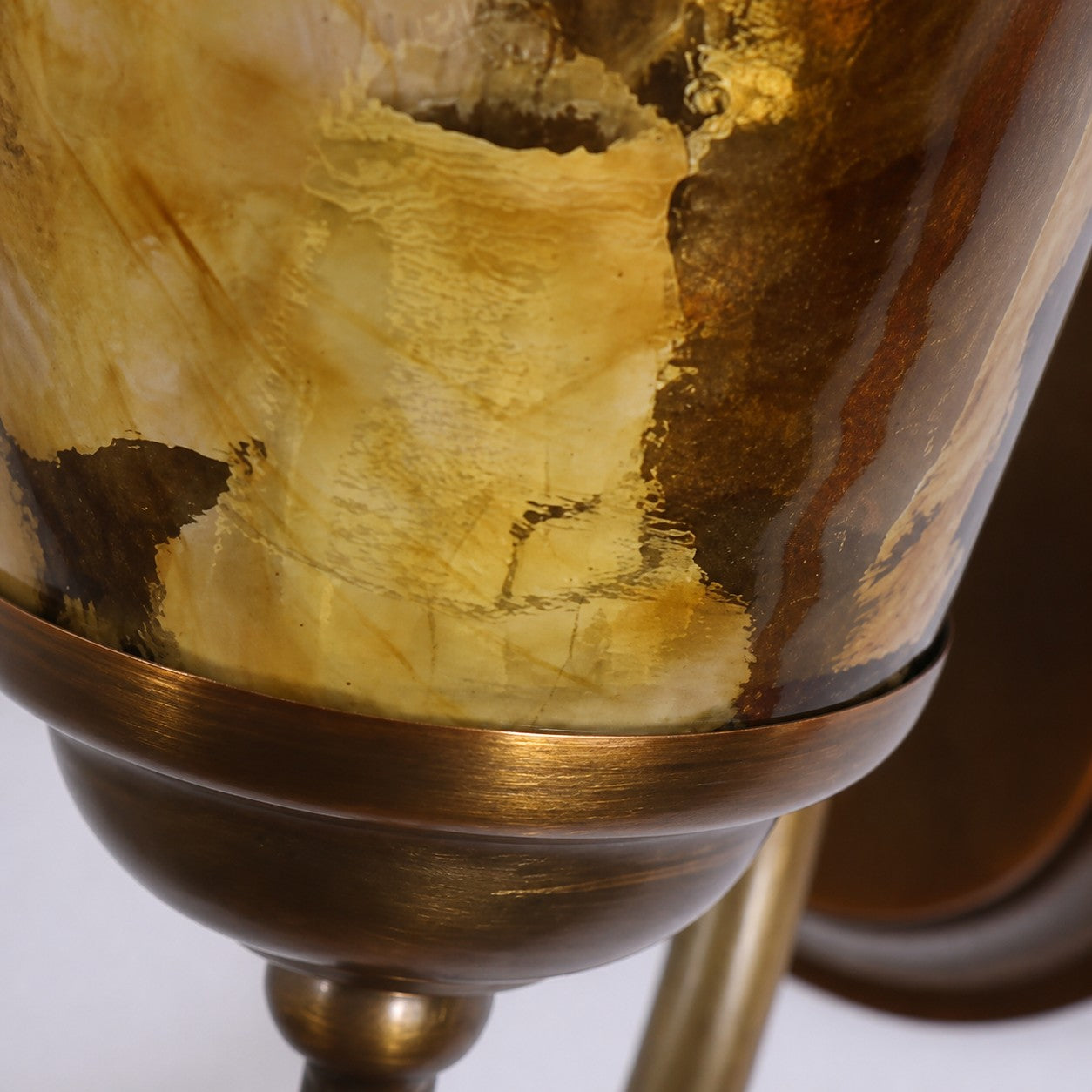 Sculpted Amber Glass and Brass Wall Sconce