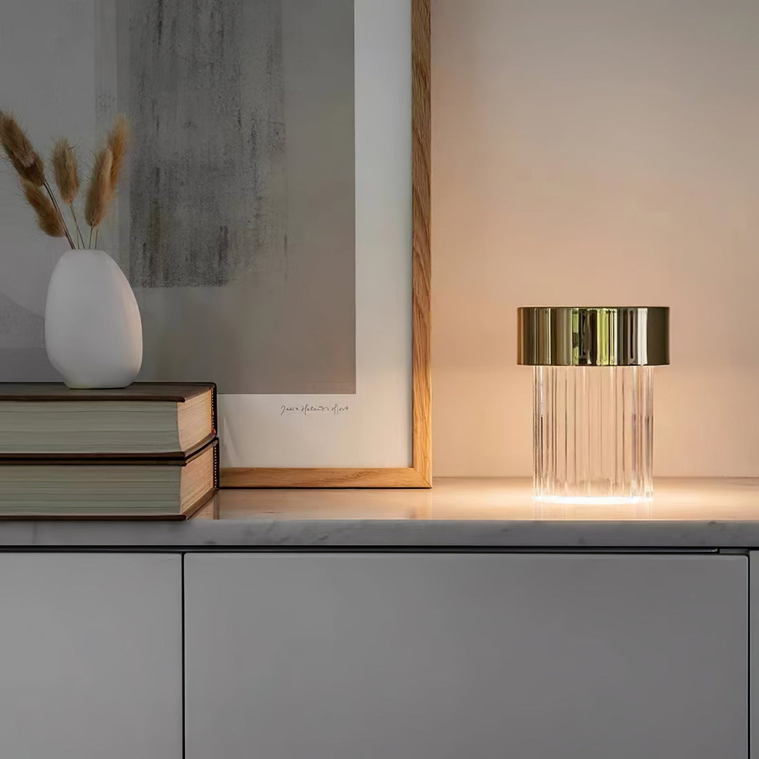 Tragbare Tischlampe – wiederaufladbare Glaslampe für Wohnzimmer und Schreibtisch