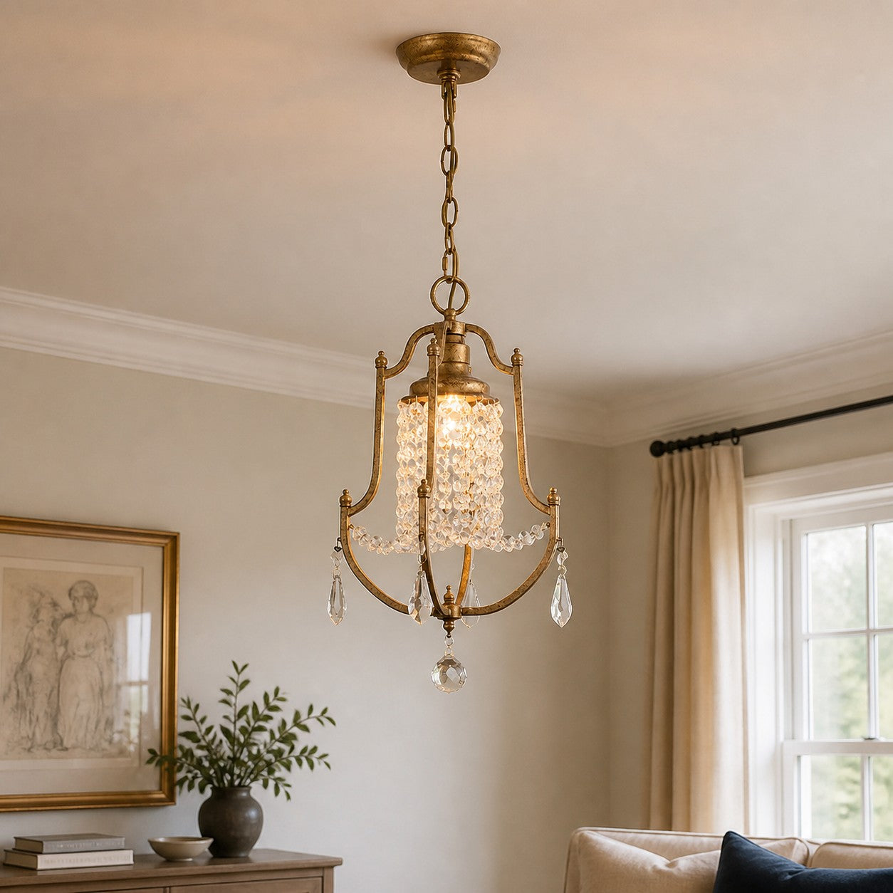 French Country Crystal Bell Pendant Light