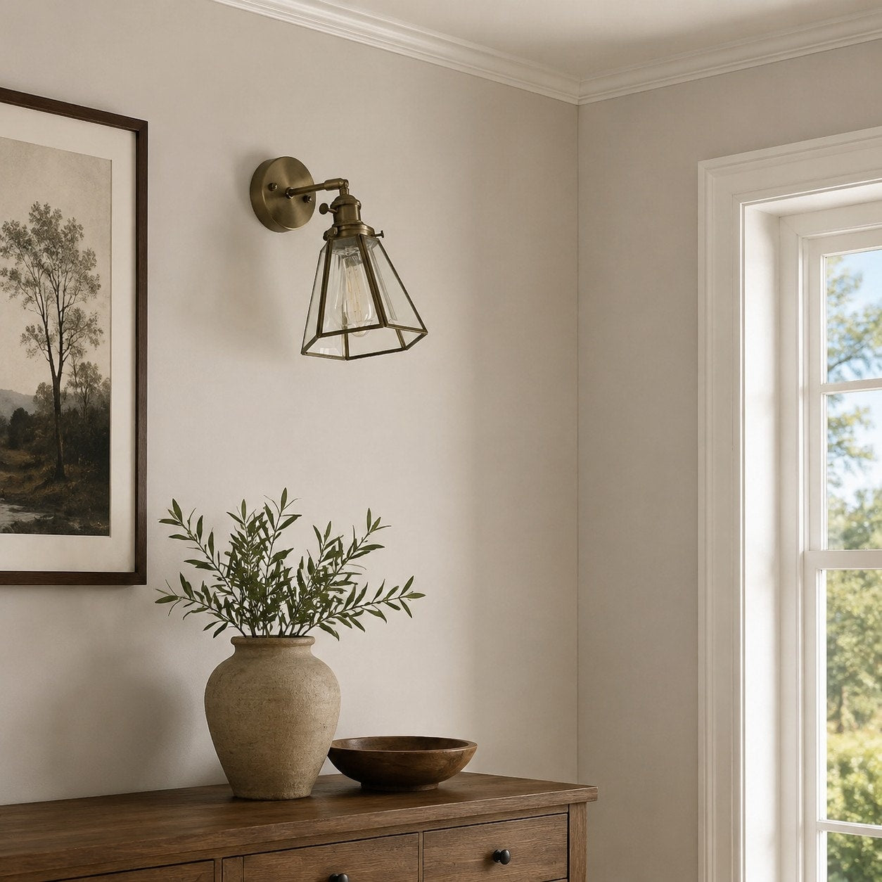 Vintage Brass Glass Wall Sconce