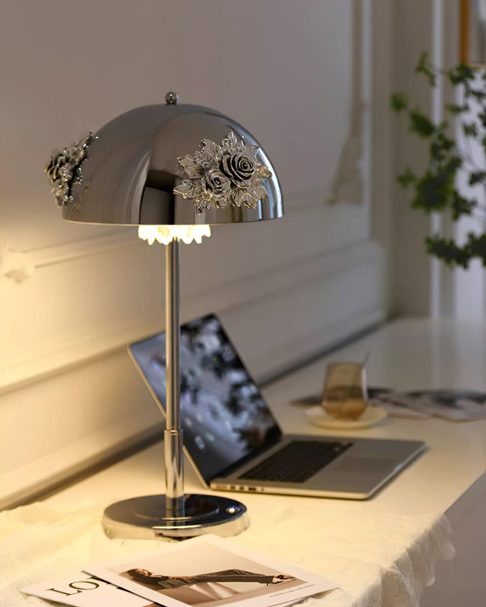 Table Lamp with Built-in Battery - Artistic Floral Light for Room