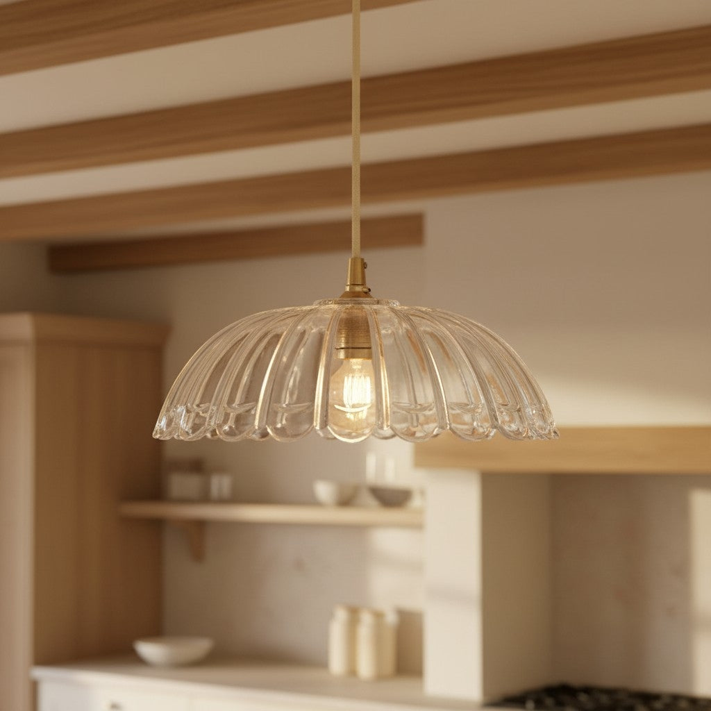Floriaxis Floral Glass Pendant Light — Floral Glass Shade with Braided Cable for Kitchen or Dining