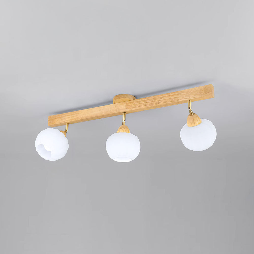 Cream Wood Track Light - Modern Ball Ceiling Light for Living Room